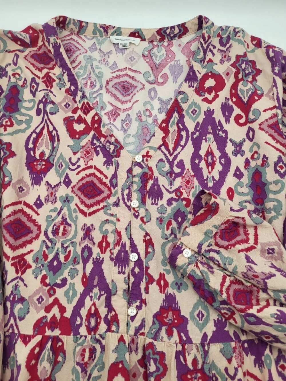 Beach Lunch Lounge dress XXL Batik Print Cotton Blend Tiered Babydoll Boho - Picture 1 of 9